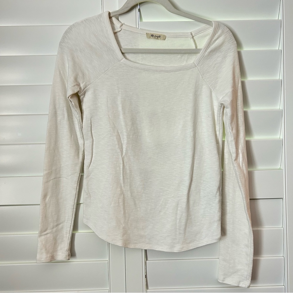 Madewell Classic Square Neck Long Sleeved Cotton Tee White Size Small